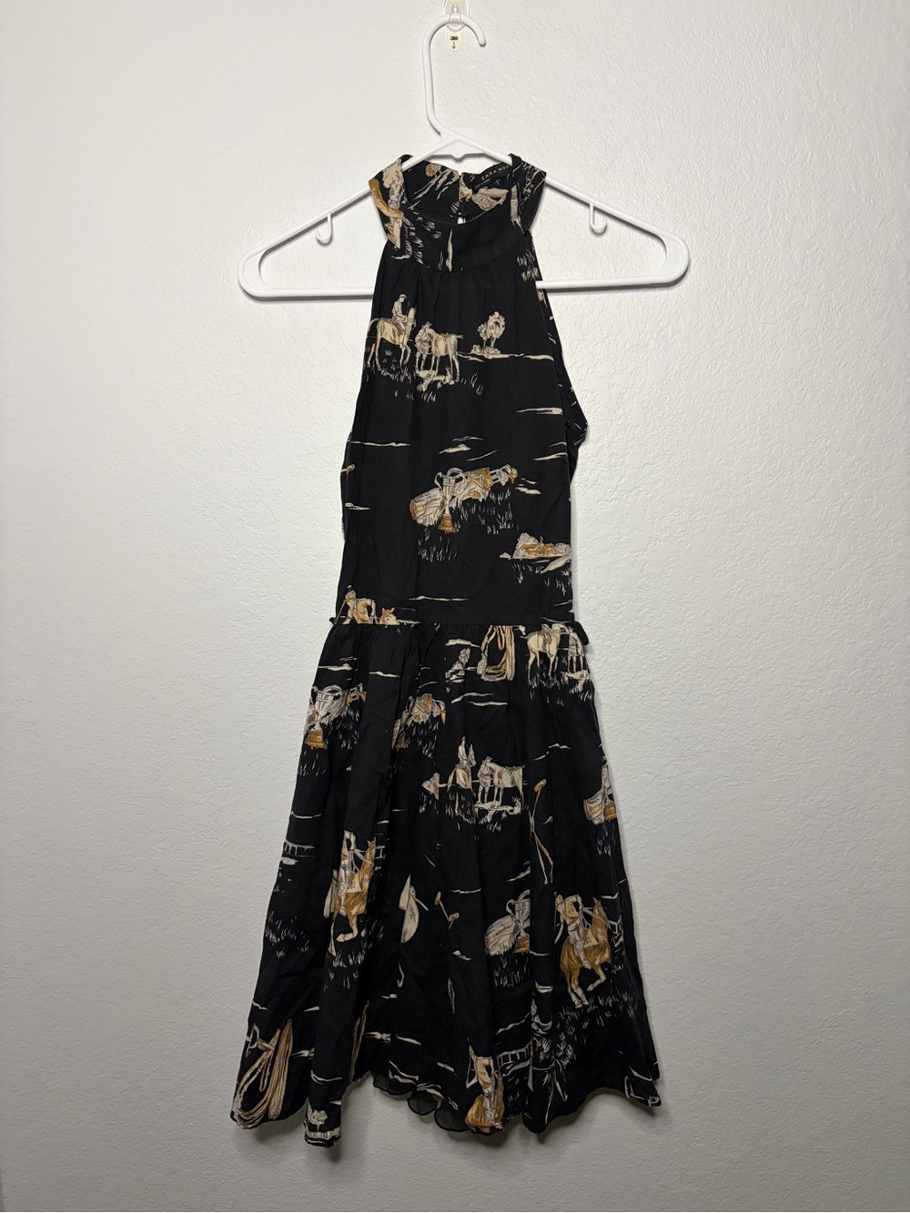 Zara Black Dress with Cream and Gold Motif